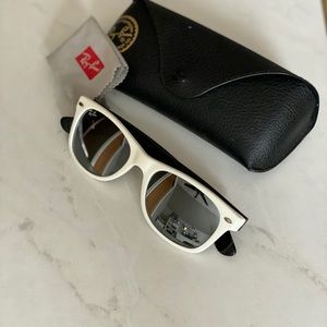 White and black Ray Ban Wayfare Sunglasses